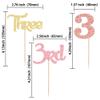 24 Pack 3rd Birthday Cupcake Toppers Glitter Third Birthday Three Cupcake Picks for Baby Shower 3rd Birthday Anniversary Party Cake Decorations Supplies Gold Pink Rose Gold view 2