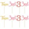 24 Pack 3rd Birthday Cupcake Toppers Glitter Third Birthday Three Cupcake Picks for Baby Shower 3rd Birthday Anniversary Party Cake Decorations Supplies Gold Pink Rose Gold view 3