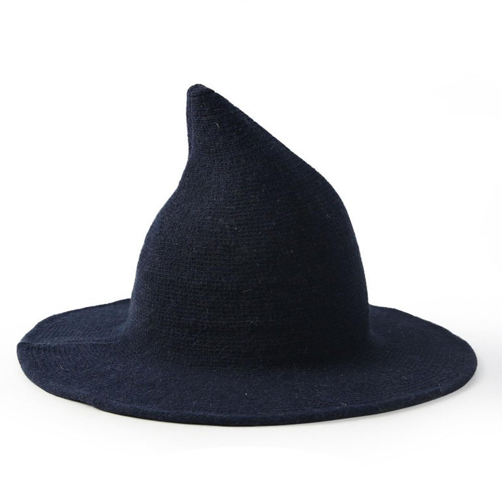 APOSU Witch Hat,Foldable Wool Halloween Witch Hat for Women,Pointed Wizard Cap for Cosplay Costume Accessory and Daily (Navy Blue)