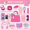 Little Girl Purse with Pretend Makeup for Toddlers, Kids Play Purse Set - Includes Handbag, Pretend Play Headset, Wallet, Phones, Birthday Gift for Girls Age 3+ (Deluxe Purse Set-Hot Pink) view 2