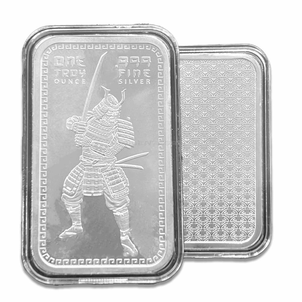 1oz Samurai Warrior rectangle bar pouch & incuded display capsule