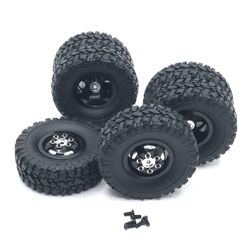 BrewJa Metal Upgrade Front Single Rear Dual Wheel Hub Tires for WPL C14 C24 B14 B16 B24 B36 C34 C44 HengLong FeiYu JJRC RC Car Parts (Color : Black)