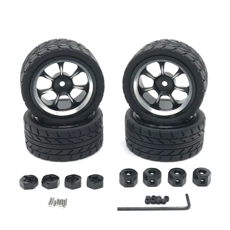 BrewJa Metal Upgrade Color Racing 65mm Wheels for WLtoys WPL MN LC 1/18 1/16 1/14 1/12 RC Car Parts (Color : Black)