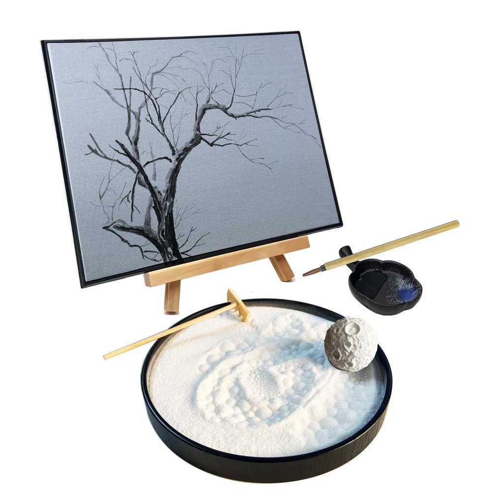AOVOA Inkless Water Drawing Board with Zen Garden and Sand Sphere, Buddha Water Drawing Board, Sand Tray Therapy Kit for Relaxation and Meditation
