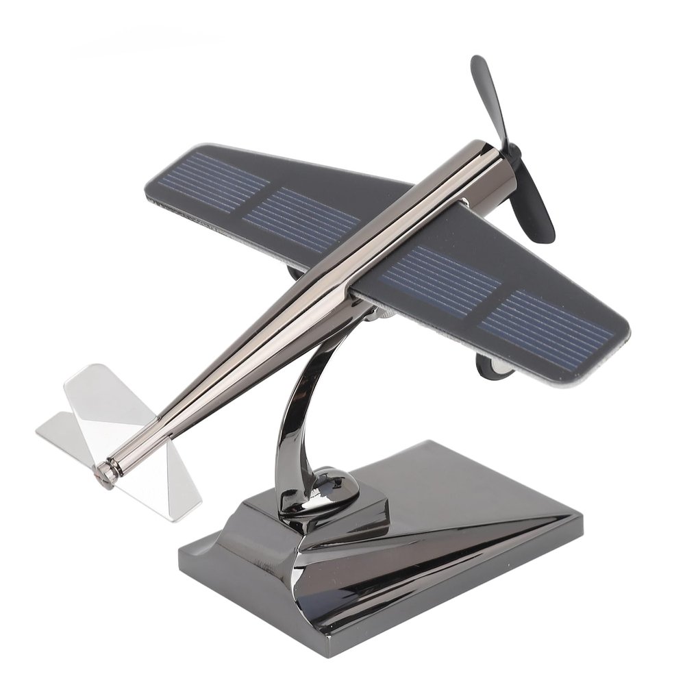Solar Airplane, Solar Powered Aircraft for Car Tabletop Office Alloy Solar Energy Rotate Airplane Ornaments for Car Office Home Decor Xmas New Year Gift