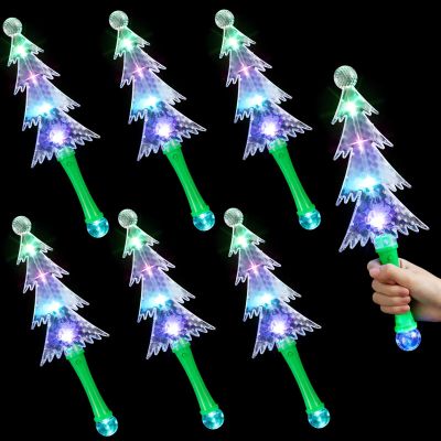 Syhood 6 Pcs Christmas Tree Light Up Wand Christmas LED Wands with Batteries Flashing Glow Wands Light Up Toy for Xmas Show Party Gift Stocking Stuffer Winter Party Decoration