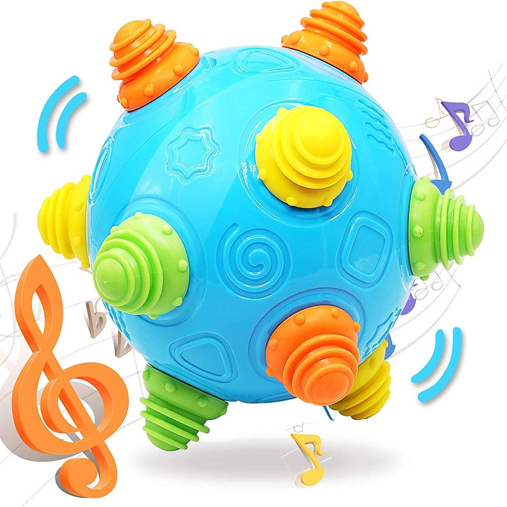 VANLINNY NEW Bumble Ball for Babies,Crawling Sensory Toys for Toddlers,Baby Music Shake Preschool,Dancing Interactive Sounds Infants Toy,Bouncing Learning Ball,Ideal Gift for Boys Girls(Blue)