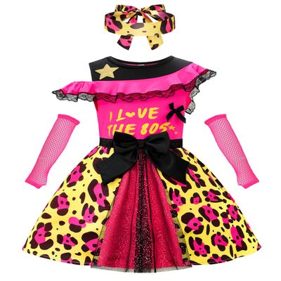 ReliBeauty Girls 80s Costume Kids Fancy Dress Costumes Accessories for Girls Cosplay 1980s Theme Retro Party 3T/100