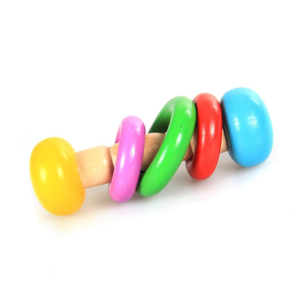 Baby Rattle, Solid Wood Easy Hand Grip Baby Rattle Toy Cultivate Coordination Ability for Early Education for Infant (Barbell Shape)