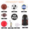 Liliful 36 Pcs Bulk Assorted Sports Balls Equipment Set with Pump & Carry Bag Soccer, Basketball, Volleyball, Football & Playground Ball for School PE, Outdoor Game & Team Training(Brown Red) view 2