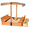 Wooden Sandbox with Cover | Large Sandpit for Kids Outdoor with Adjustable Canopy Backyard Play | w/Movable Toy Bins view 1