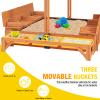 Wooden Sandbox with Cover | Large Sandpit for Kids Outdoor with Adjustable Canopy Backyard Play | w/Movable Toy Bins view 3