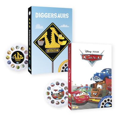 Moonlite Storytime Storybook Reels, 2 Story Set, Cars and Diggersaurs, Digital Stories for Projector, Toddler Early Learning Gifts for Kids Ages 1 Year and Up - Projector Sold Separately
