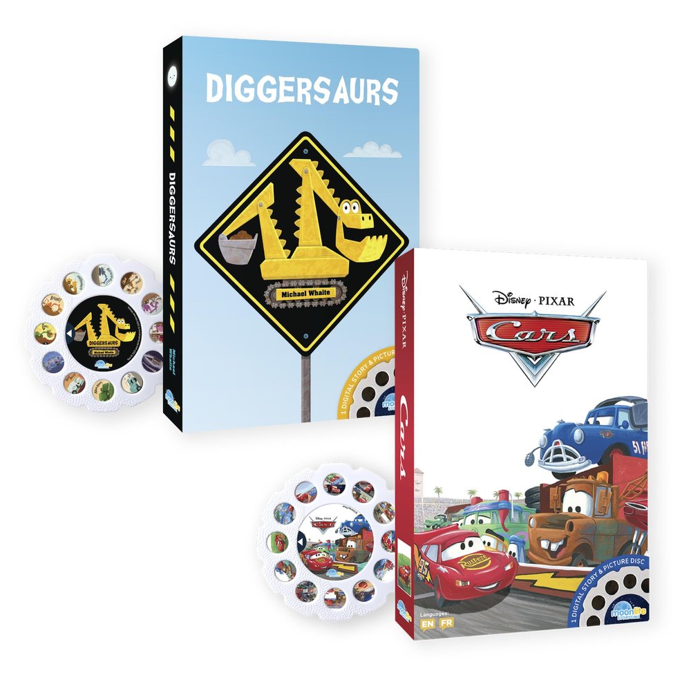 Moonlite Storytime Storybook Reels, 2 Story Set, Cars and Diggersaurs, Digital Stories for Projector, Toddler Early Learning Gifts for Kids Ages 1 Year and Up - Projector Sold Separately