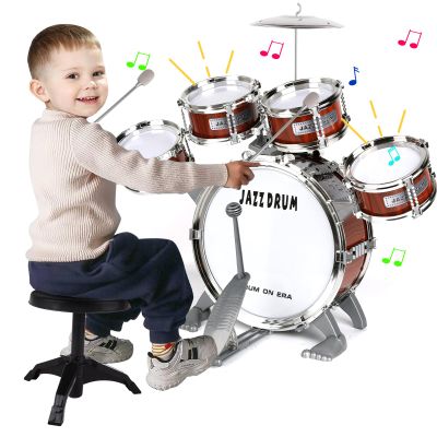 Kids Drum Set for Toddlers 1-3 3-5 - Musical Instruments Toys Drum Kit 9 Pcs with Stool, Birthday Musical Toys for Toddlers 3 4 5 Year Old Boys Girls