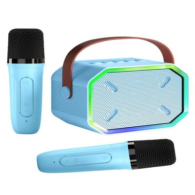 Karaoke Machine for Kids and Adults, Mini Portable Bluetooth Speaker with 2 Wireless Microphones, Led Lights for TV, Kids Gifts for Girls Boys Family Party Birthday (Blue)