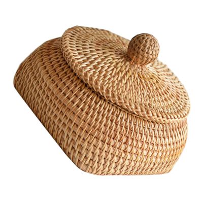 ABOOFAN 1pc Round Woven Storage Basket for Tea Table Organization Light Brown Remote Control Holder Stylish Sundries Organizer Natural Rattan Design for Home