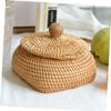 ABOOFAN 1pc Round Woven Storage Basket for Tea Table Organization Light Brown Remote Control Holder Stylish Sundries Organizer Natural Rattan Design for Home view 4