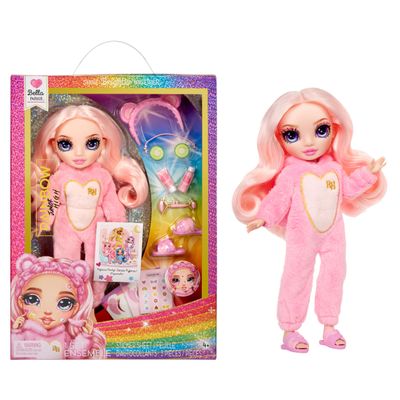 Rainbow High Jr High PJ Party - Bella, Pink 9" Posable Fashion Doll with Soft Onesie, Slippers, Fun Play Accessories, Great Toy Gift for Girls Kids Ages 4-12 Years
