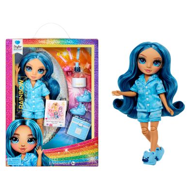 Rainbow High Jr High PJ Party - Skyler, Blue 9" Posable Fashion Doll with Soft Onesie, Slippers, Fun Play Accessories, Great Toy Gift for Girls Kids Ages 4-12 Years