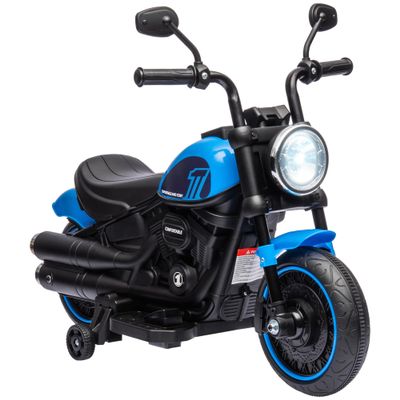 Aosom Kids Motorcycle with Training Wheels, 6V Ride-on Toy for Toddler Ages 18-48 Months, Battery-Operated Motorbike for Kids with Single-Button Start, Headlight, Blue