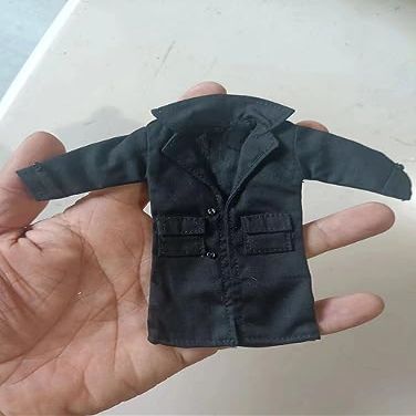 1/12 Scale Clothes Long Coat Model for 6" Figure Accessories (with Iron Wire at The Hem) (Black)