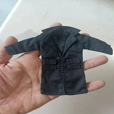 1/12 Scale Clothes Long Coat Model for 6" Figure Accessories (with Iron Wire at The Hem) (Black)