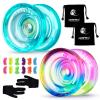 MAGICYOYO Pack of 2 Yoyos - K2 Responsive Yo-yo for Kids Beginners Yo Yo with 2 Yoyo Gloves, 2 Yo yo Bags, 12 Yo-yo Strings (Crystal Green+Blue Pink Yellow) view 1