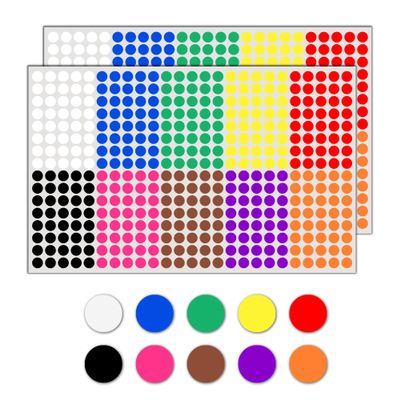 10,000 Pieces, 1/4 inch - Small Colored Round Dot Stickers - 10 Colors