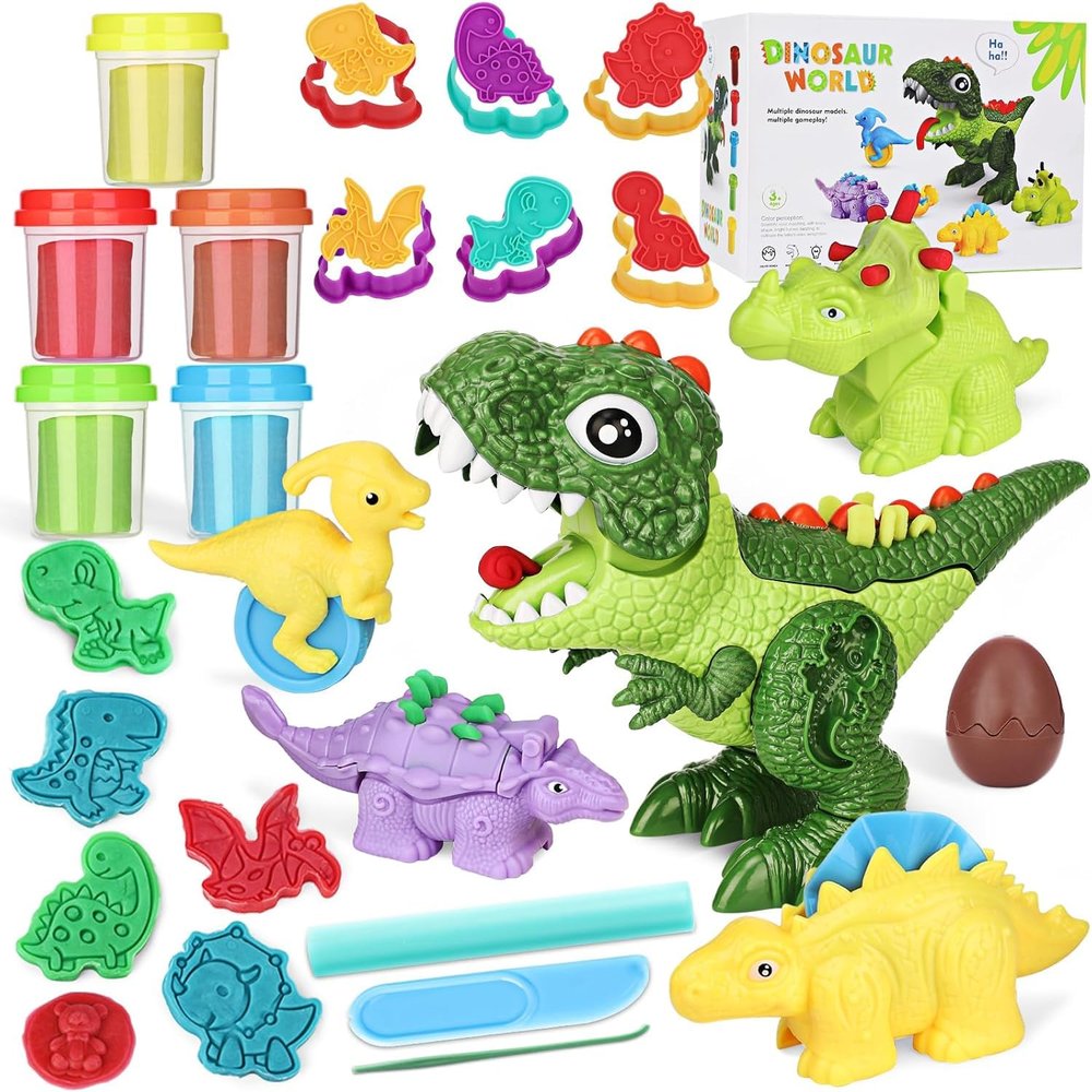 Cinne Dinosaur Color Dough Sets for Kids Ages 2-4-8, DIY Clay Tools & Dinosaur Eggs, Birthday & Christmas Gift for Boys and Girls(20 Pcs Color Dough Accessories)
