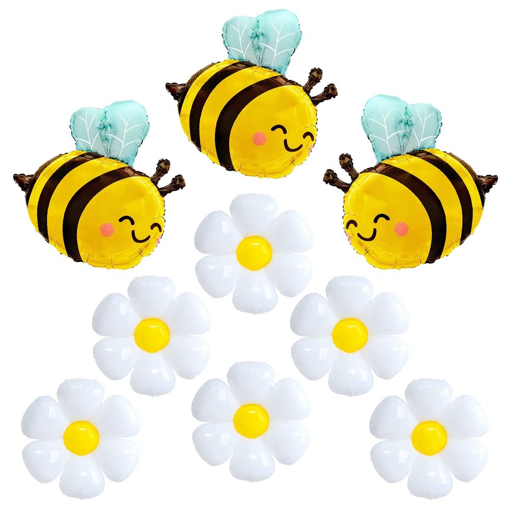 3pcs Bee Balloon 6Pcs Daisy Flower foil Balloons Bumble Bee foil Balloon for Daisy Bee Theme Birthday Baby Shower Wedding Party Decorations Supplies