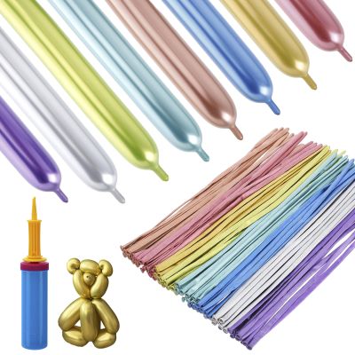 100 Pcs 260Q Balloons Kit with Pump - Kids Premium Latex Twisting Long Balloons to Make Animals Flowers, Metallic Assorted Balloons for Party Boys Girls Christmas Birthday Gifts Clowns Wedding Decor