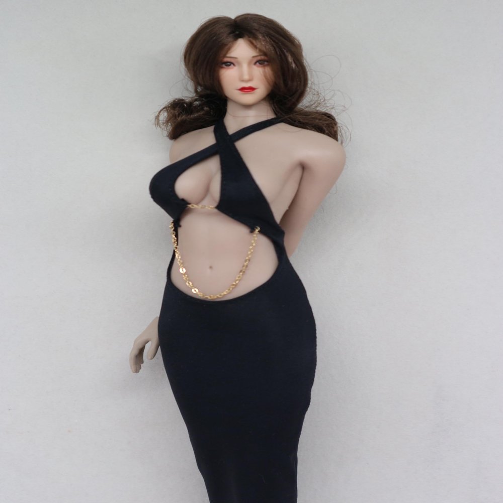 1/6 Scale Female Clothes,Female Black Evening Dress Long Skirt Clothes for 12inch PH TBL JO Action Figure Body (C)
