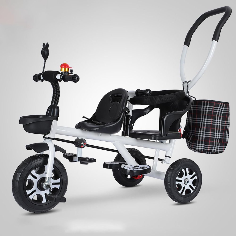 ButxeT Kids Tricycle-3 in 1 Kids Trike Bike Stroller- with Removable Push Handle-with Storage Basket-Safety Harness-1-6 Years Old Boy Girl Outdoor Toy Gifts,White