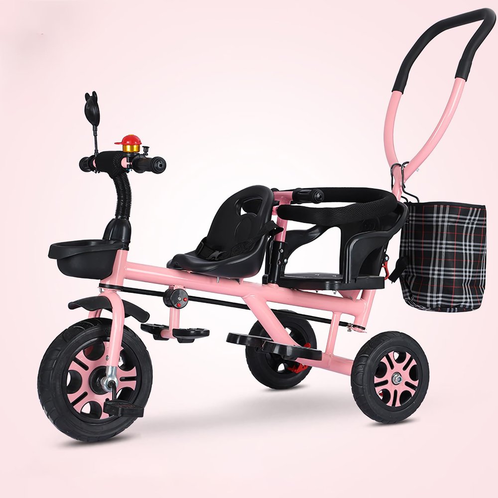 ButxeT Kids Tricycle-3 in 1 Kids Trike Bike Stroller- with Removable Push Handle-with Storage Basket-Safety Harness-1-6 Years Old Boy Girl Outdoor Toy Gifts,Pink