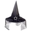 Ankelesz Halloween Witch Hat See-Through Lace Veils Printed Hats Wizard Hat for Women Cosplay Accessories (Black) view 1