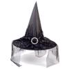 Ankelesz Halloween Witch Hat See-Through Lace Veils Printed Hats Wizard Hat for Women Cosplay Accessories (Black) view 2