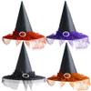 Ankelesz Halloween Witch Hat See-Through Lace Veils Printed Hats Wizard Hat for Women Cosplay Accessories (Black) view 4