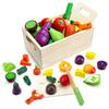 GOPLACS Wooden Play Food Sets for Kids Kitchen - Cutting Fruits and Veggies Toddler Toys Pretend Food Play Kitchen Accessories Montessori Educational Toys Gifts for Kids Boys Girls 3+ view 1