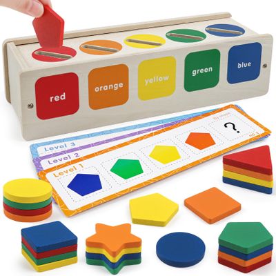 Wooden Sorting Toy Montessori Color & Shape Sorter Class Activity Toddlers Fine Motor Game for Colors and Shapes Recognition, Birthday Valentine's Gifts for Boys and Girls