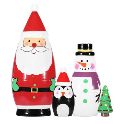 Yoption Christmas Russian Nestingdolls, Handmade Wooden Matryoshkadoll Santa Claus Snowman Russiandoll Set for Christmas Birthday Gift Party Home Decorations