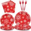 100 PCS Merry Christmas Tableware Set Christmas Theme Party Supplies Serves 25 guests Snowflakes Paper Plates Xmas napkins Bulk Christmas Dinnerware Set for Xmas Party Decorations Disposable Tableware view 1
