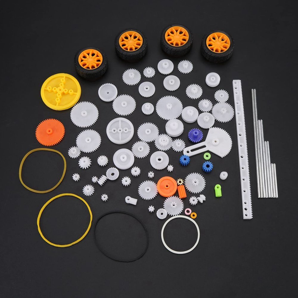 78pcs Plastic Gears Axle Belt Bushings Pulley Belt, Plastic Pulleys, Personally Constructed Set Toy car Accessories, Bushings Pulley Belt Worms Rack Kits Gear Set Shaft Belt
