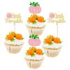 24Pcs Little Pumpkin Cupcake Toppers Glitter Girl Baby Shower Fall Theme Cupcake Picks Pumpkin Cake Decorations for Thanksgiving Halloween Baby Shower Kids Birthday Party Supplies Pink view 1