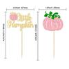 24Pcs Little Pumpkin Cupcake Toppers Glitter Girl Baby Shower Fall Theme Cupcake Picks Pumpkin Cake Decorations for Thanksgiving Halloween Baby Shower Kids Birthday Party Supplies Pink view 2