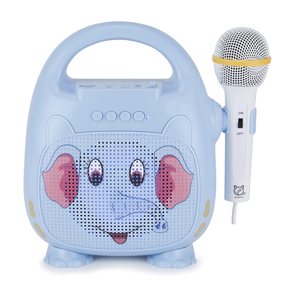 Singimals Kids Karaoke Speaker with Microphone - Unleash Your Child's Inner Superstar, Bluetooth v5.1, 12H Playtime, 5W Speaker, Multicolor LED Lighting, Elliot The Elephant