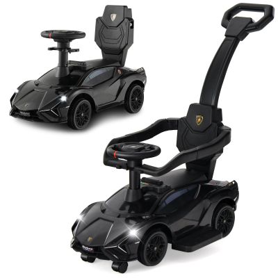 OLAKIDS 3 in 1 Ride on Push Car, Licensed Lamborghini SIAN Baby Sliding with Parent Control Handle Universal Wheels Guardrails, Toddlers Walking Toy with Music, Under Seat Storage (Dark)