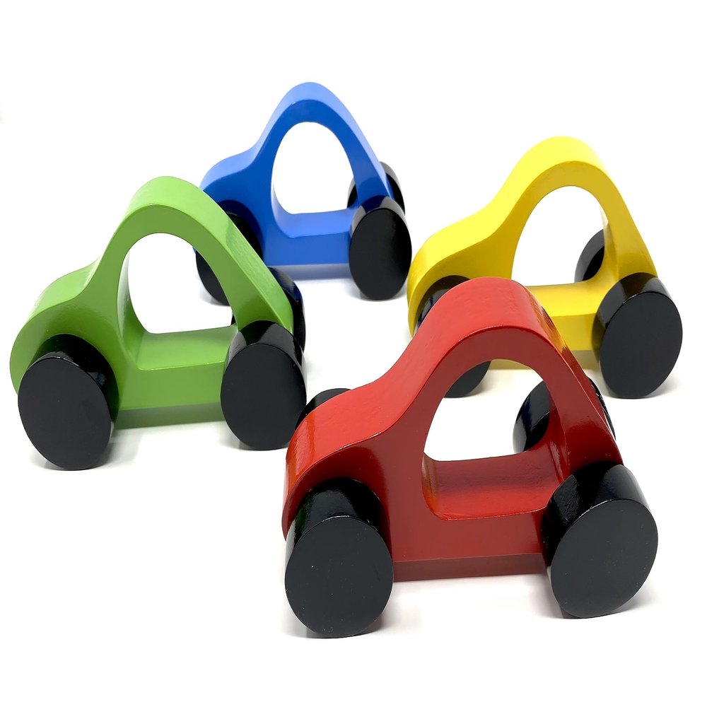 KIDDOS and More Keelie Cars Set of 4 of Handcrafted Wood Easy Grip Push Toy Cars for Toddlers and Up - Ages 18 Months and up