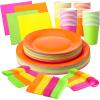 Tioncy 350 Pcs Neon Glow Party Supplies Serves 50, Plates Napkins Cups view 1