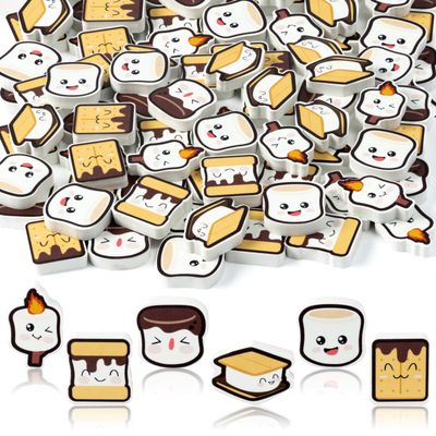 CJiangpo 60Pcs Marshmallow Mini Erasers for Kids Bulk Cute Cartoon Pencil Rubber Eraser Campfire Camping Themed Party Favors Filler Kids School Classroom Prizes Gifts